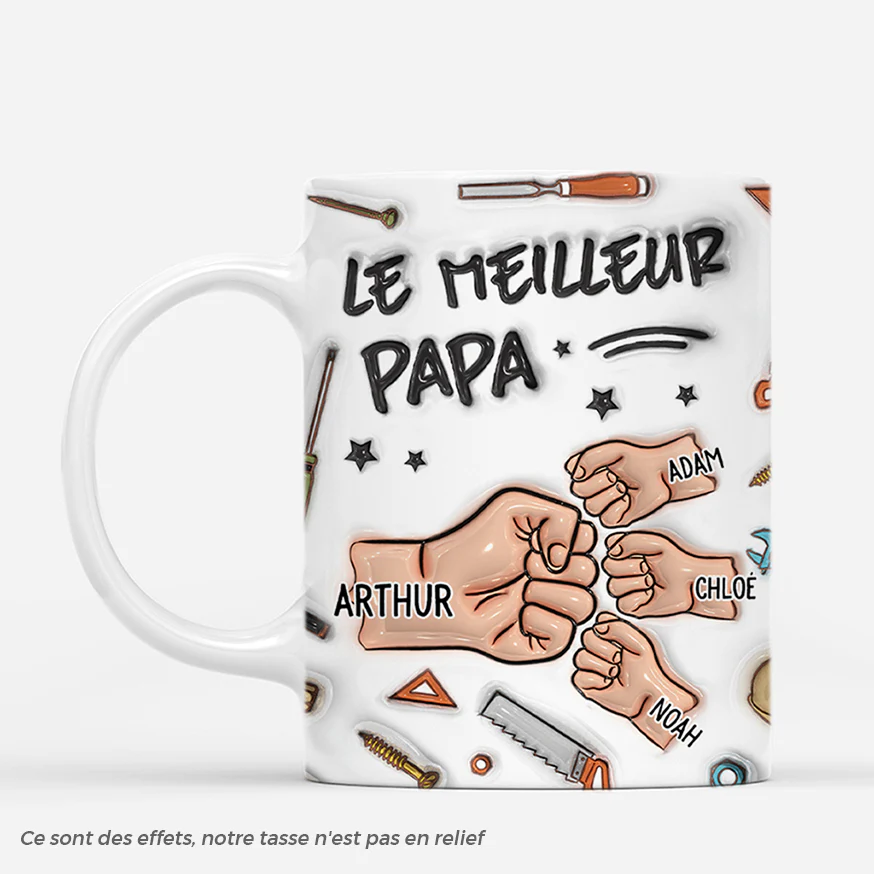 [Effet d'Impression 3D] Mug Personnalisé Papa - Meilleur Papa Du Monde - Poings