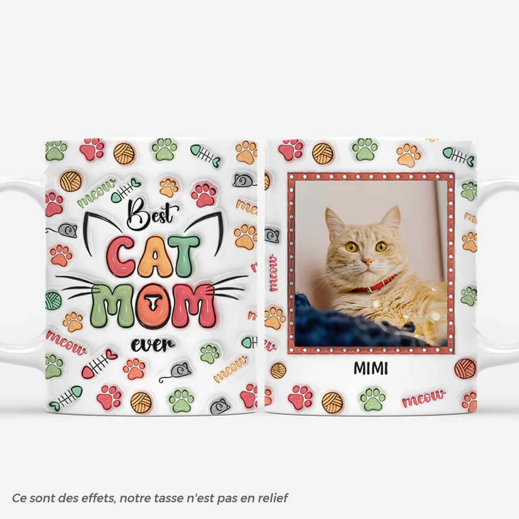 [Effet d'Impression 3D] Mug Avec Photo Personnalisé - Meilleure Maman Chat