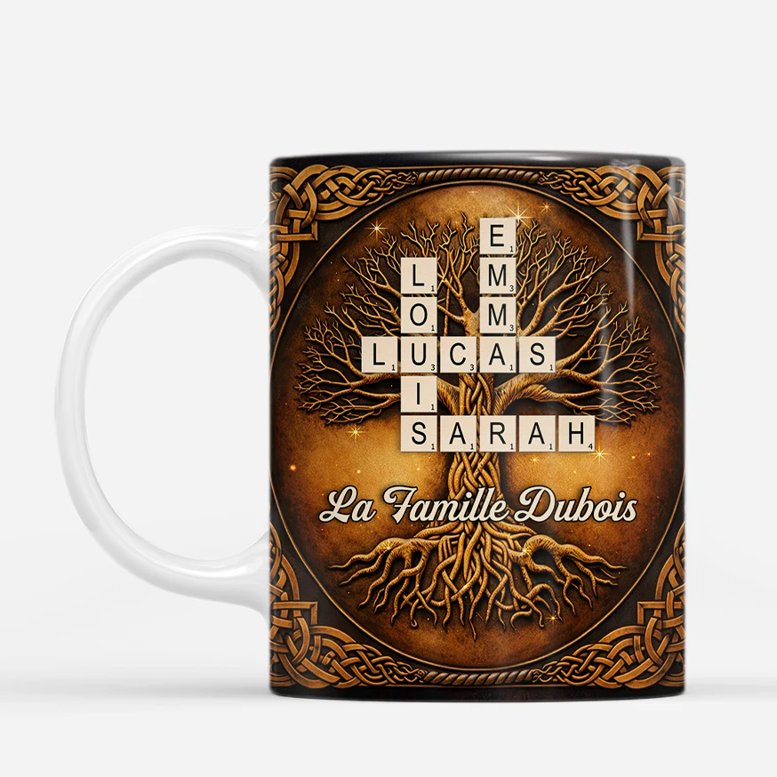 [Effet d'impression 3D] Mug Personnalisé Mots-Croisés - Arbre De Vie De Famille