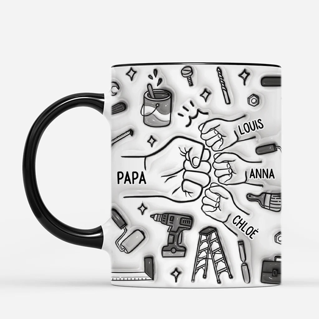 [Effet d'Impression 3D] Mug Personnalisé Papa - Papa Bricoleur - Avec Poings Monochrome - Image 2