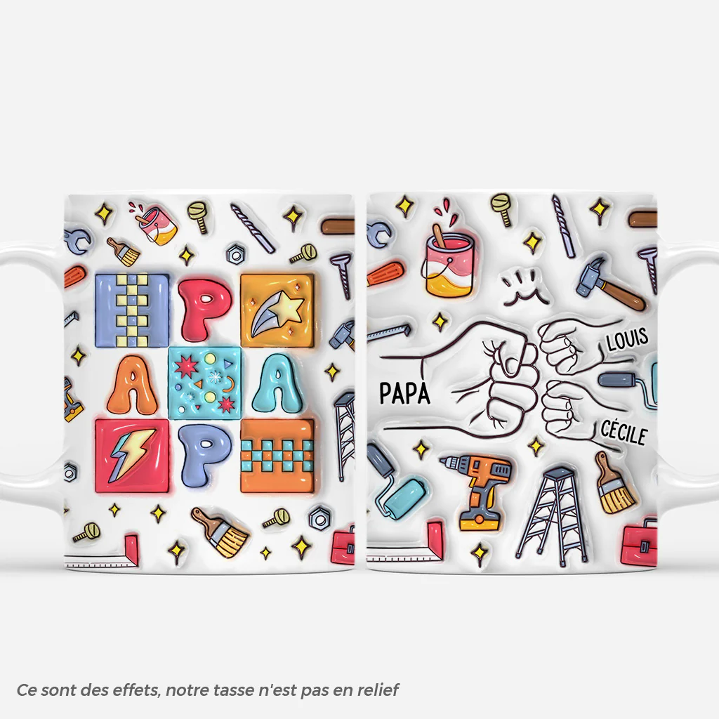 [Effet d'Impression 3D] Mug Personnalisé Papa Bricoleur - Design Patchwork