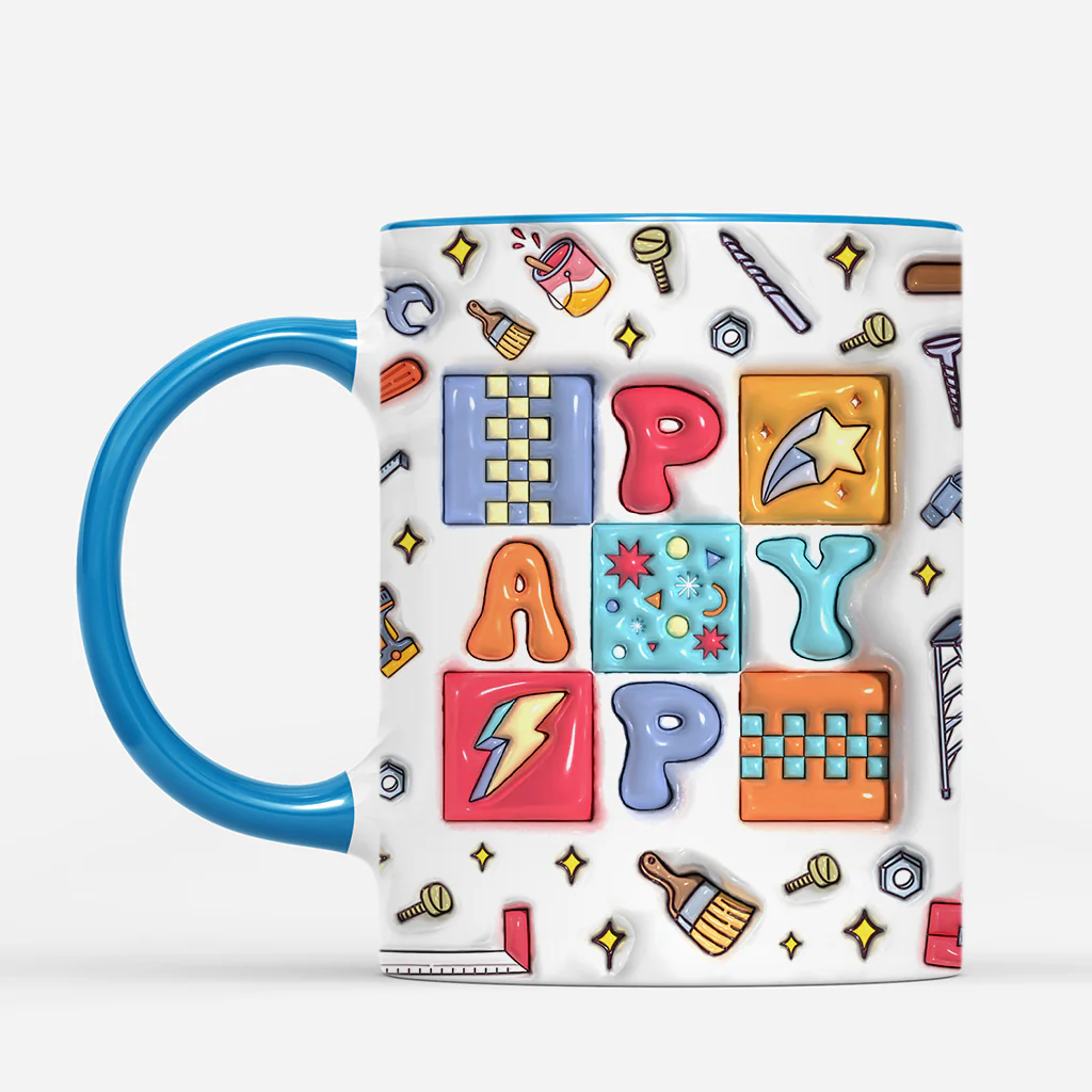 [Effet d'Impression 3D] Mug Personnalisé Papa Bricoleur - Design Patchwork - Image 2