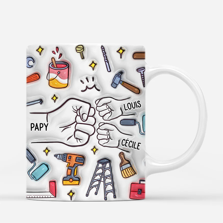 [Effet d'Impression 3D] Mug Personnalisé Papa Bricoleur - Design Patchwork - Image 3