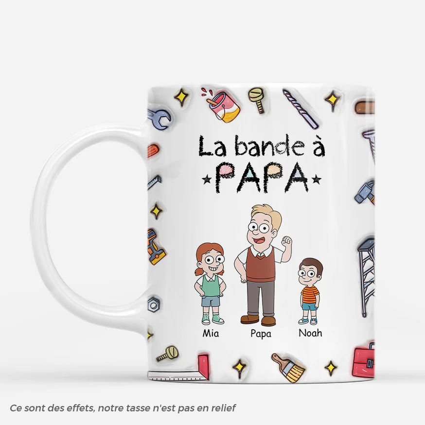 [Effet d'impression 3D] Mug Personnalisé Papa Bricoleur - La Bande À Papa Maman