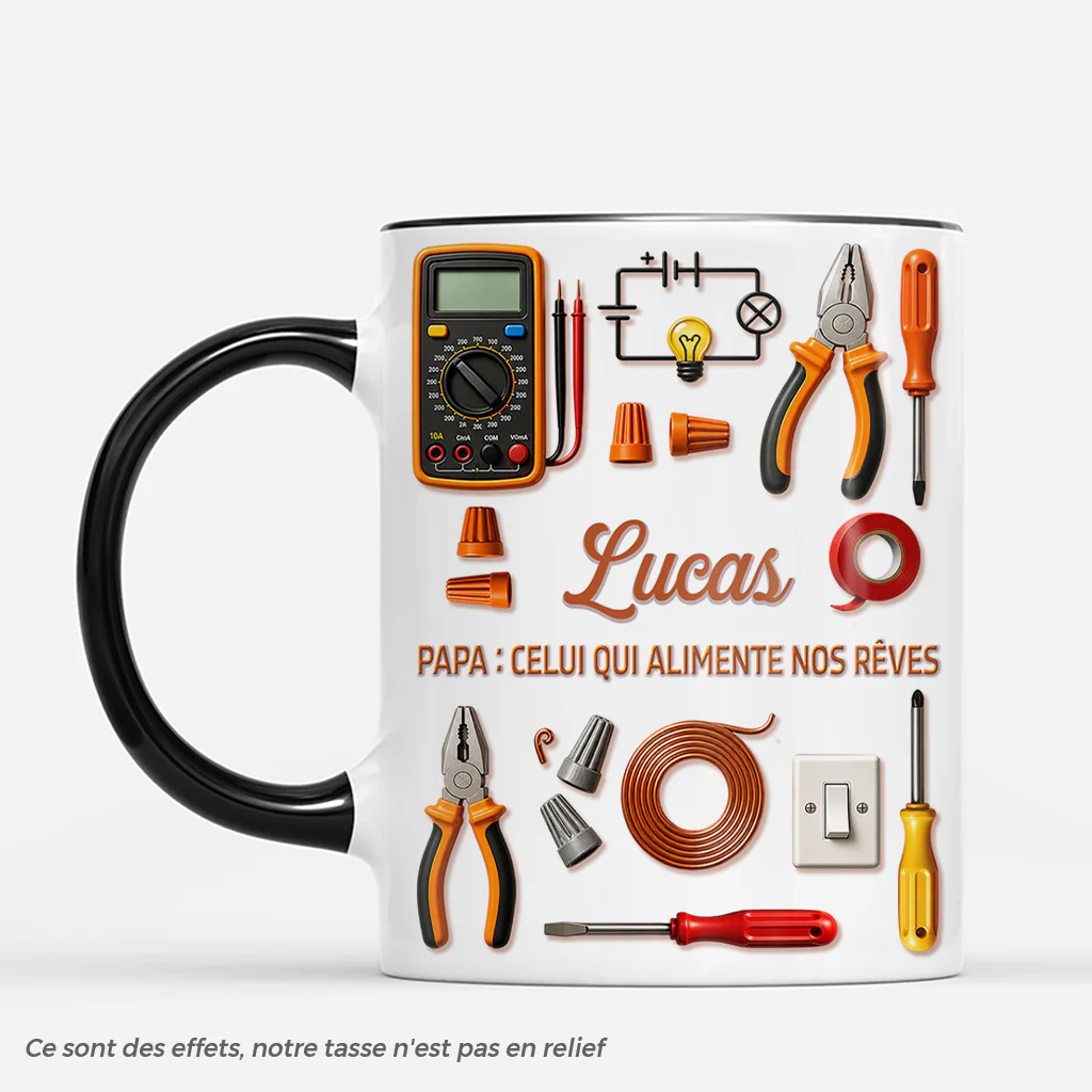[Effet d'Impression 3D] Mug Personnalisé Papa - Cadeau Électricien Qui Alimente Nos Rêves