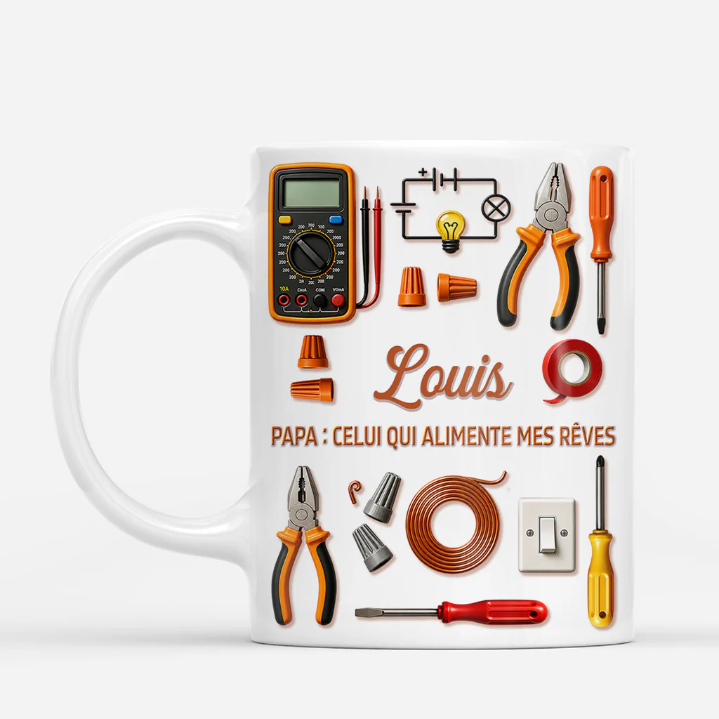 [Effet d'Impression 3D] Mug Personnalisé Papa - Cadeau Électricien Qui Alimente Nos Rêves - Image 2