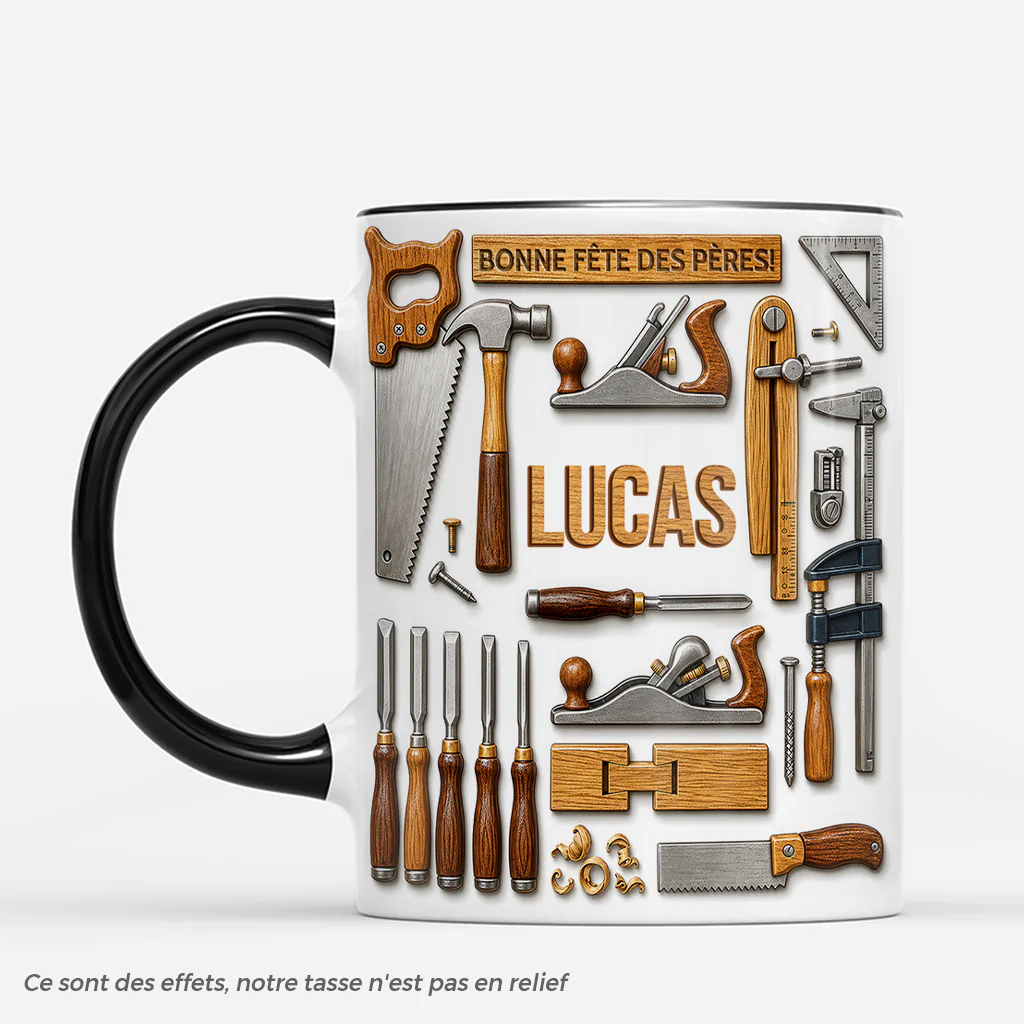 [Effet d'Impression 3D] Mug Personnalisé Papa - Cadeau Menuisier Fête Des Pères