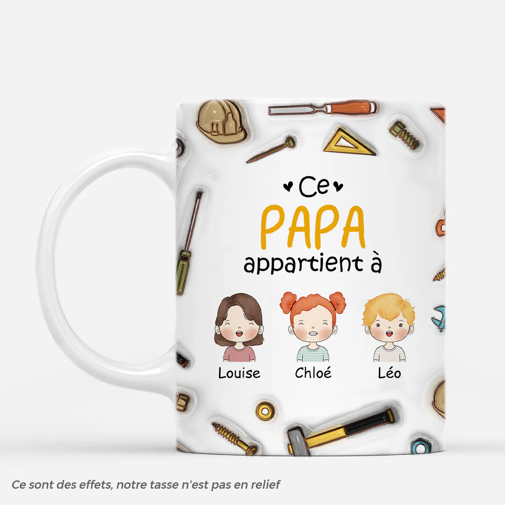[Effet d'Impression 3D] Mug Personnalisé Papa - Ce Papa Ouvrier Appartient À