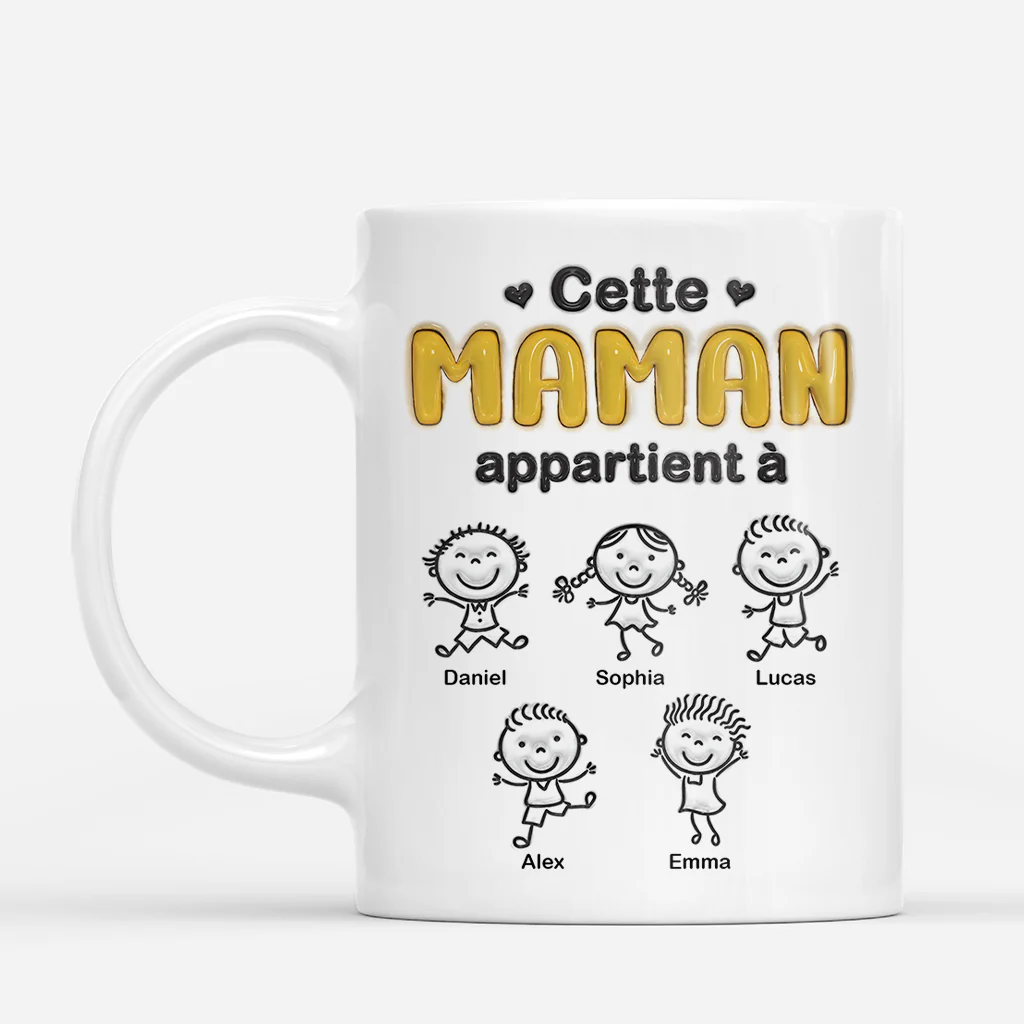 [Effet d'Impression 3D] Mug Personnalisé Papa Maman Appartient À - Cadeau Fête Des Pères - Image 2