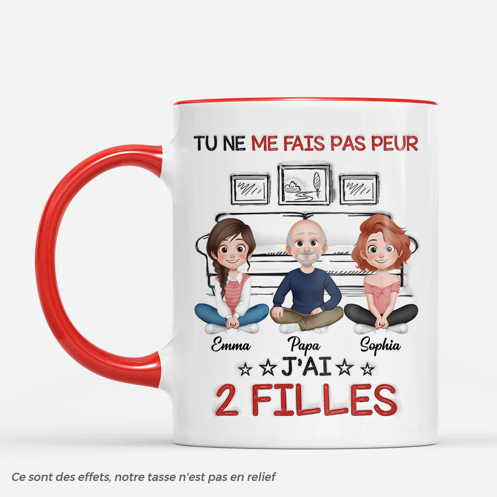 [Effet d'Impression 3D] Mug Personnalisé Papa Maman Avec Fille Fils - Je N’ai Peur De Rien