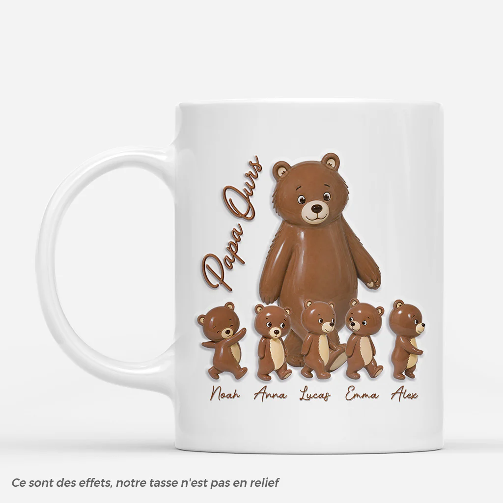 [Effet d'Impression 3D] Mug Personnalisé Papa - Maman Ours Papa Ours