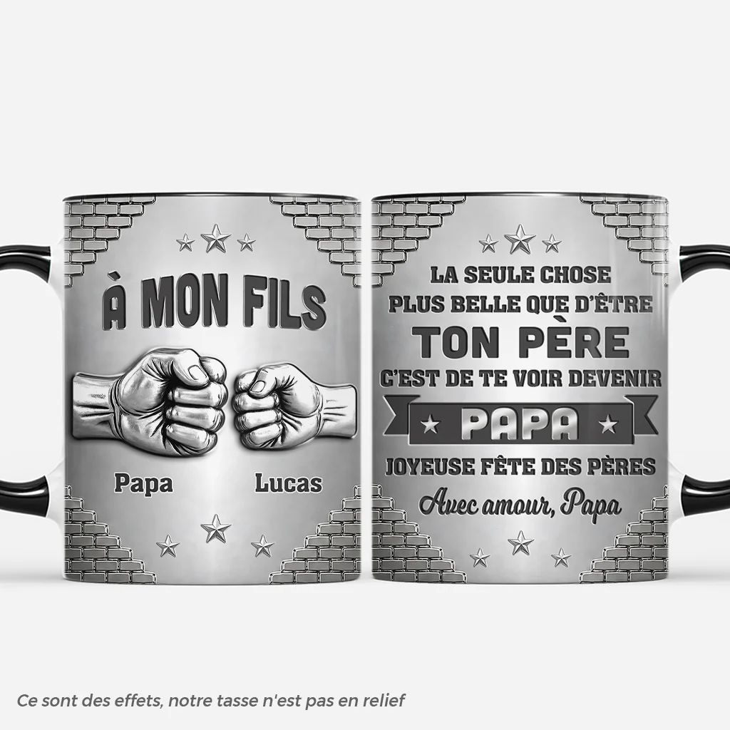 [Effet d'Impression 3D] Mug Personnalisé Papa Papy - À Mon Fils Devenir Un Père