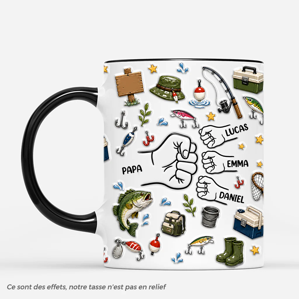 [Effet d'Impression 3D] Mug Personnalisé Papa Papy - Cadeau Pour Pêcheur De Notre Famille