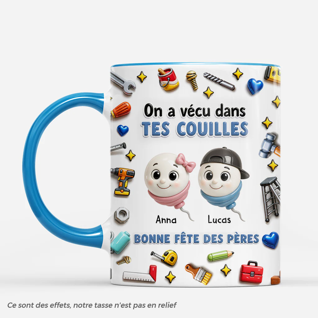 [Effet d'Impression 3D] Mug Personnalisé Papa Papy - On A Vécu Dans Tes Couilles