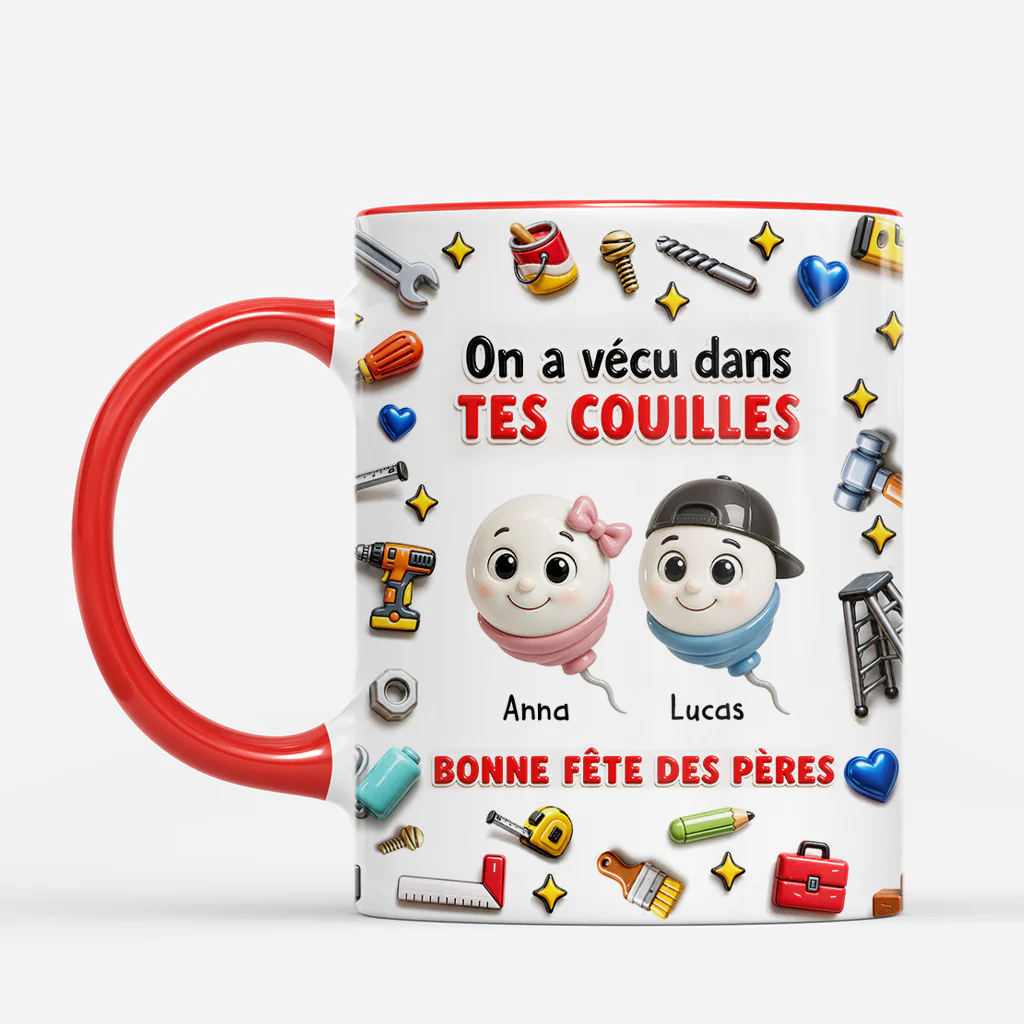 [Effet d'Impression 3D] Mug Personnalisé Papa Papy - On A Vécu Dans Tes Couilles - Image 2