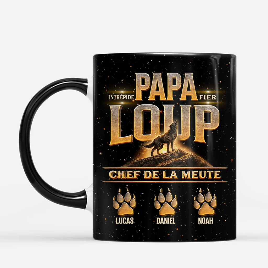 [Effet d'impression 3D] Mug Personnalisé Papa Papy - Papa Loup Chef De La Meute