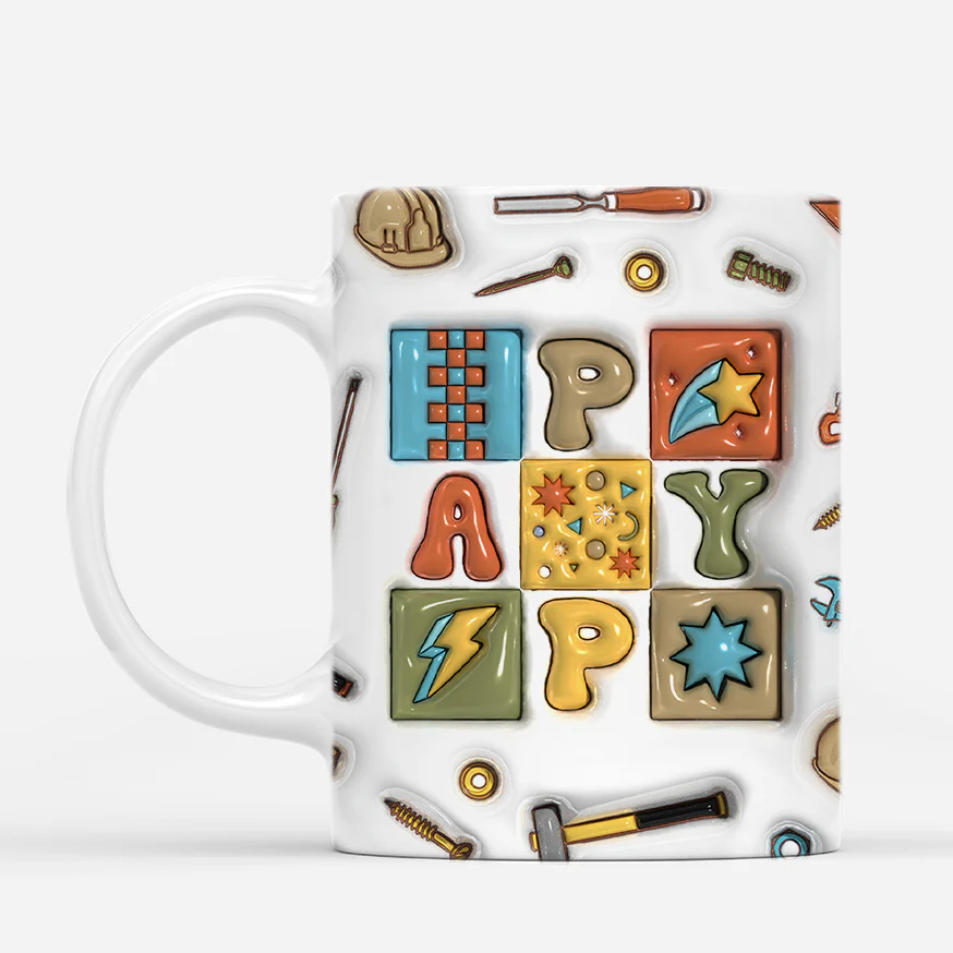 [Effet d'Impression 3D] Mug Personnalisé Papa - Poings Et Outils Design Patchwork - Image 2