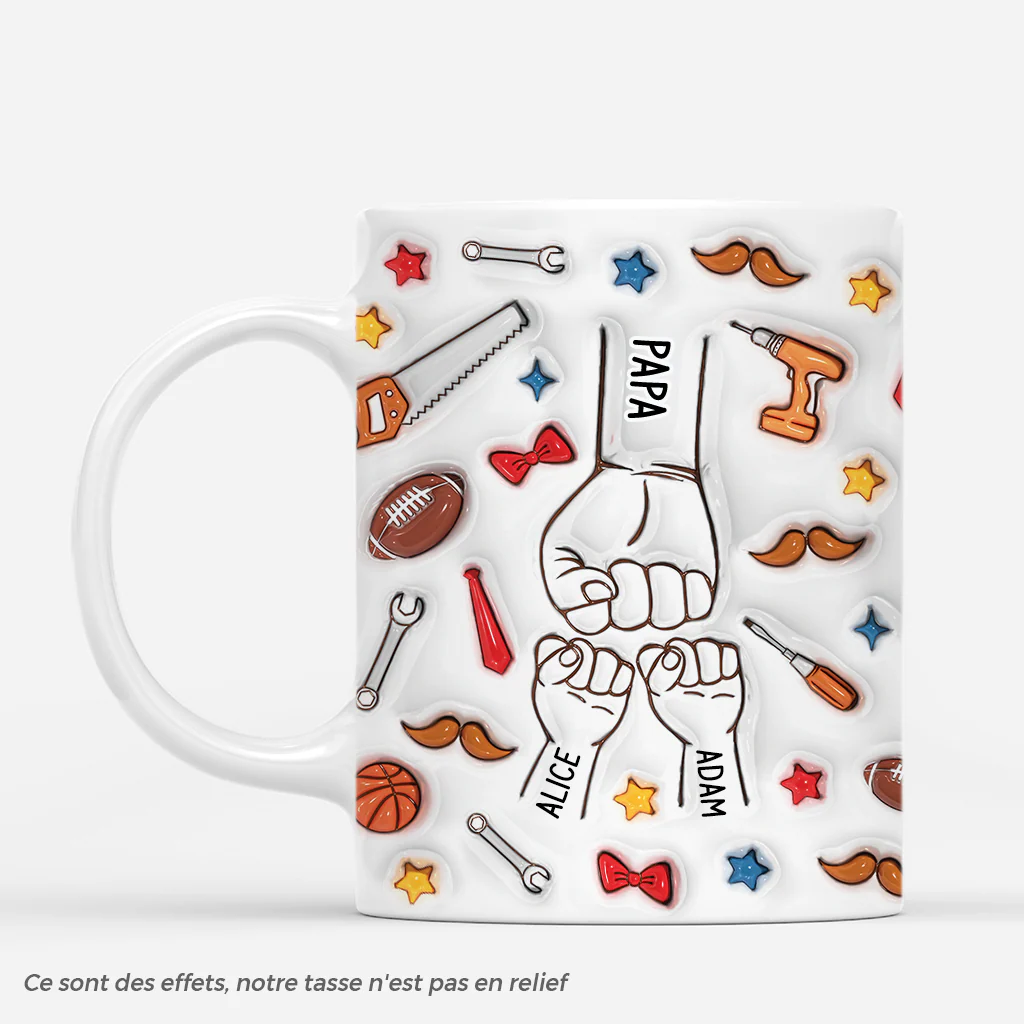 [Effet d'Impression 3D] Mug Papa Personnalisé - Papa Sportif