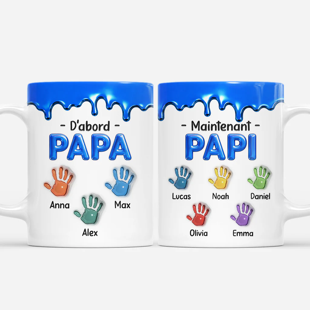 [Effet d'Impression 3D] Mug Personnalisé Papy - D'abord Papa Maintenant Papi