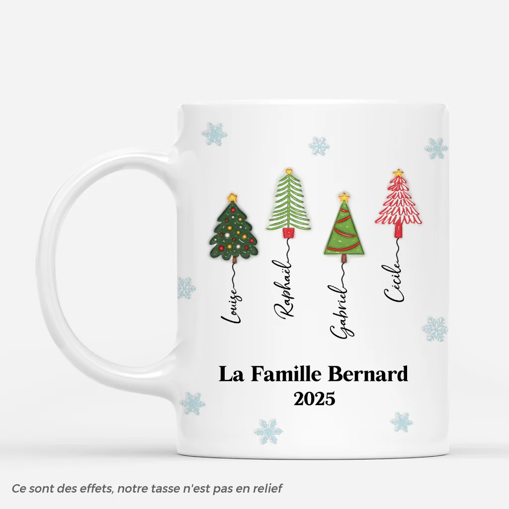 [Effet d'impression 3D] Tasse Famille Personnalisée | Le Petit Sapin De Noël