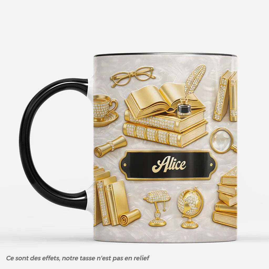 [Effet d'impression 3D] Mug Personnalisé Prénom - Cadeau Pour Amoureux Des Livres Femme/Homme