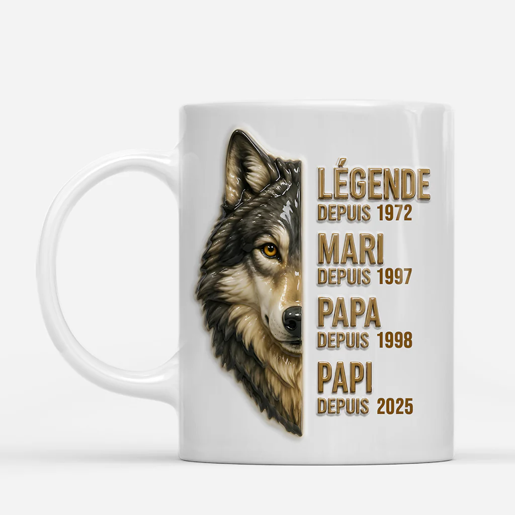 [Effet d'Impression 3D] Mug Personnalisé Prénom - Légende Papa Papy Loup - Image 2