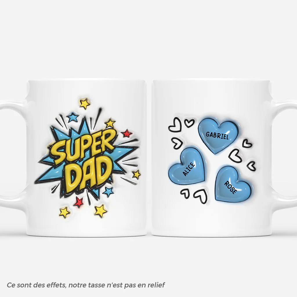 [Effet d'Impression 3D] Mug Personnalisé Papa - Super Papa