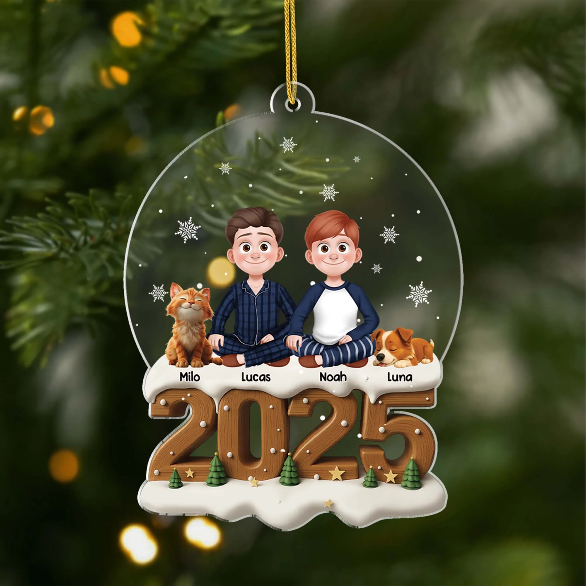 [Effet d'impression 3D] Ornement De Noël Personnalisé Acrylique Avec Chien/Chat - Noël De Famille Couple Homosexuel