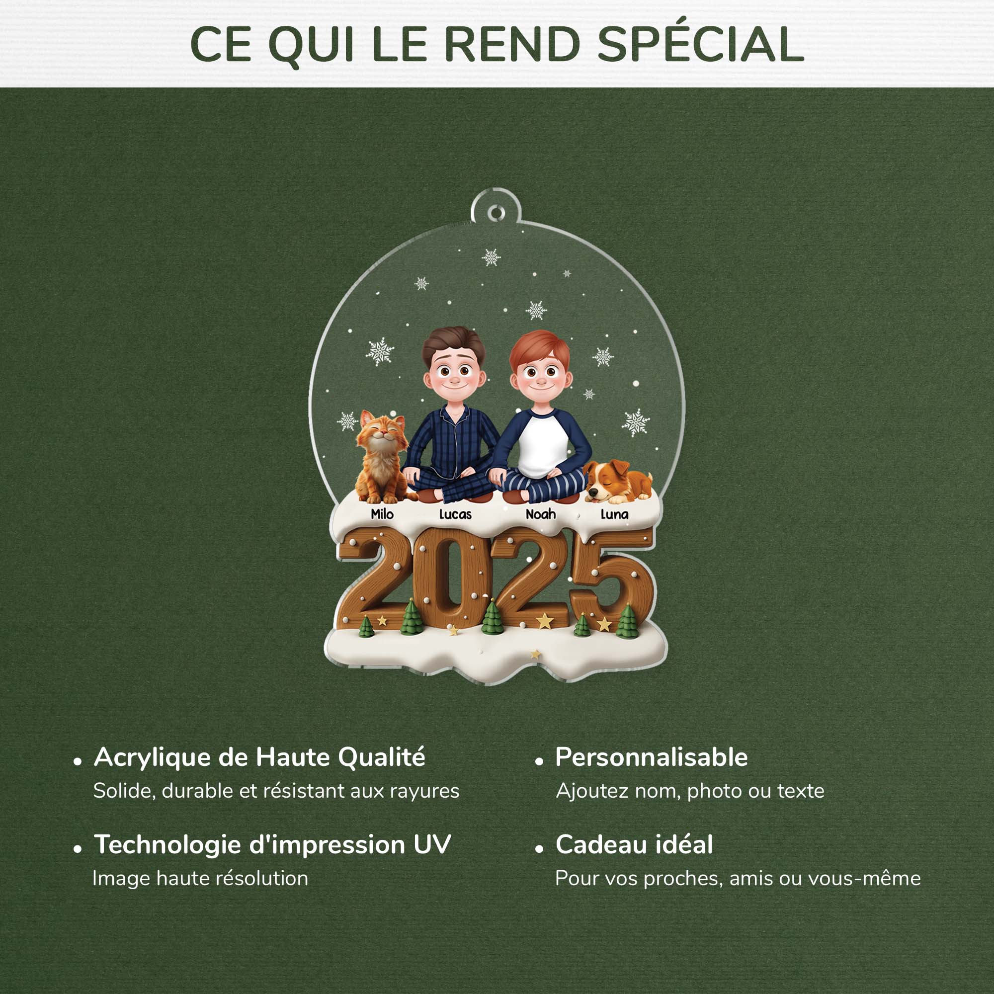 [Effet d'impression 3D] Ornement De Noël Personnalisé Acrylique Avec Chien/Chat - Noël De Famille Couple Homosexuel - Image 4