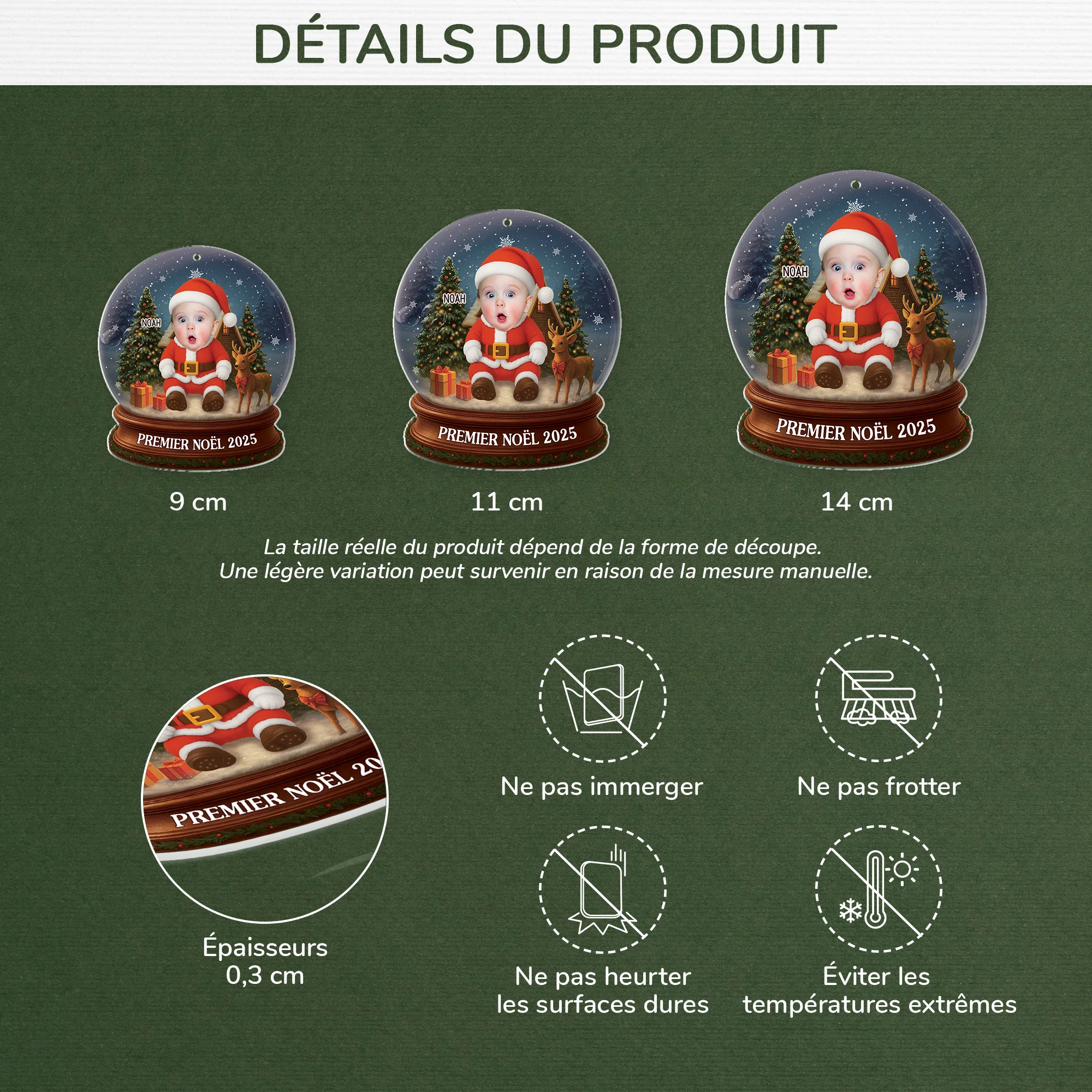 [Effet d'impression 3D] Ornement Acrylique Personnalisé Avec Enfant Photo - Boule À Neige Pour Premier Noël - Image 3