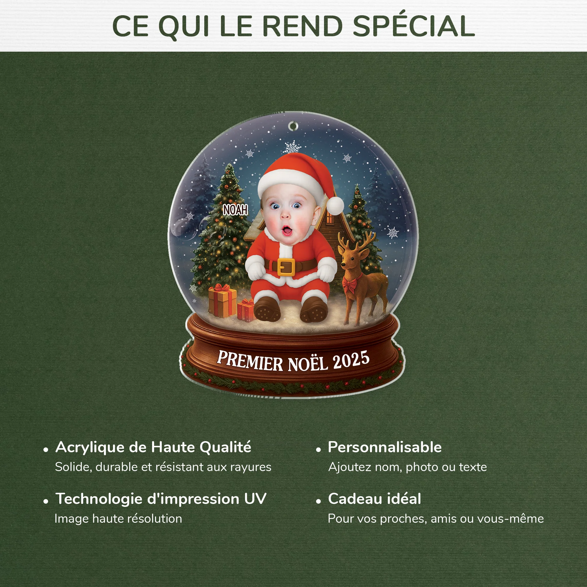 [Effet d'impression 3D] Ornement Acrylique Personnalisé Avec Enfant Photo - Boule À Neige Pour Premier Noël - Image 4