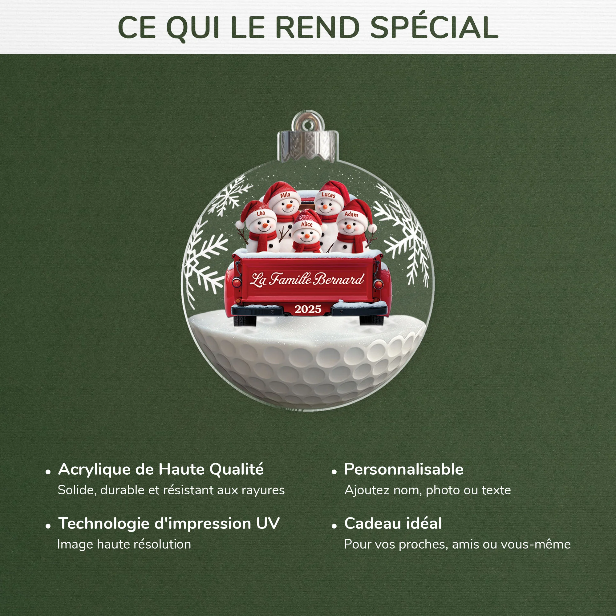 [Effet d'impression 3D] Ornement Acrylique Personnalisé - Boule De Noël Famille Bonhomme De Neige - Image 4