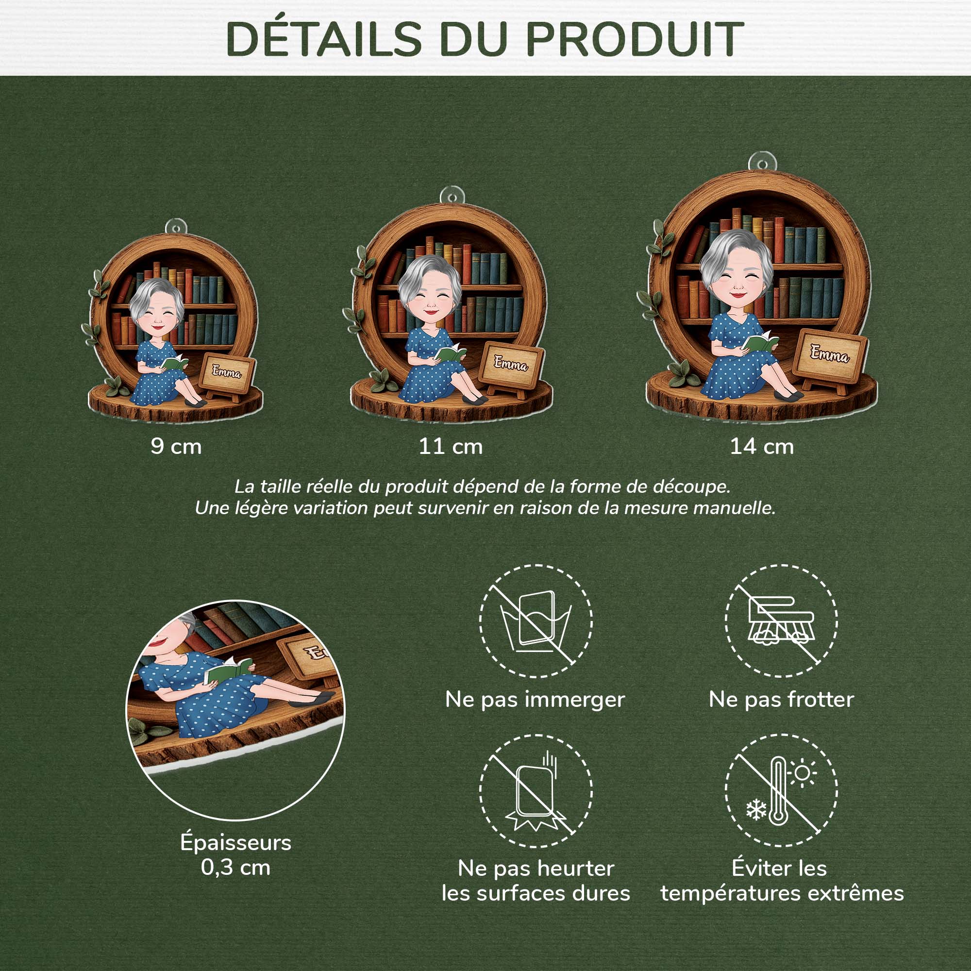 [Effet d'impression 3D] Ornement Acrylique Personnalisé - Cadeau Noël Fille Qui Aime Les Livres - Image 3