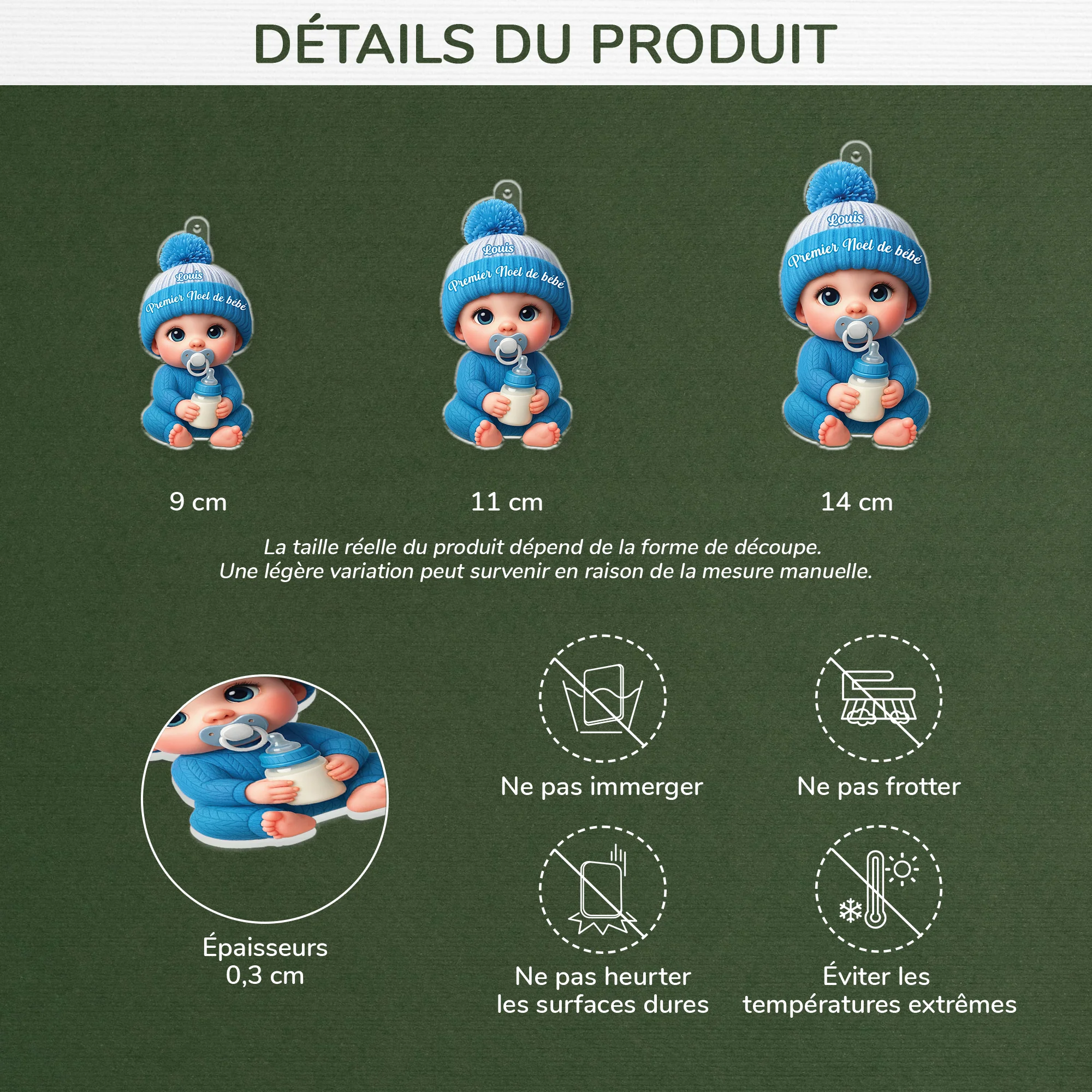 [Effet d'impression 3D] Ornement Acrylique Personnalisé - Cadeau Pour Premier Noël Bébé - Image 3