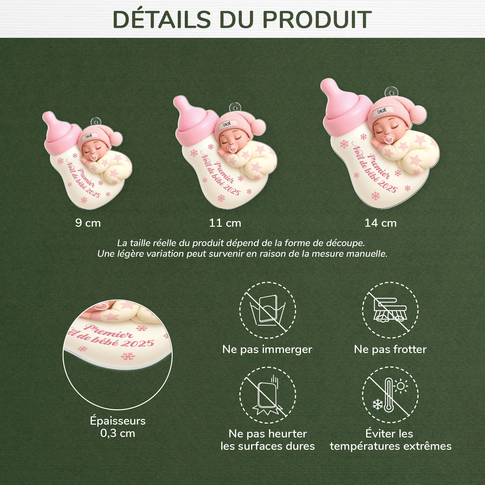 [Effet d'impression 3D] Ornement Acrylique Personnalisé - Cadeau Premier Noël Bébé - Image 3
