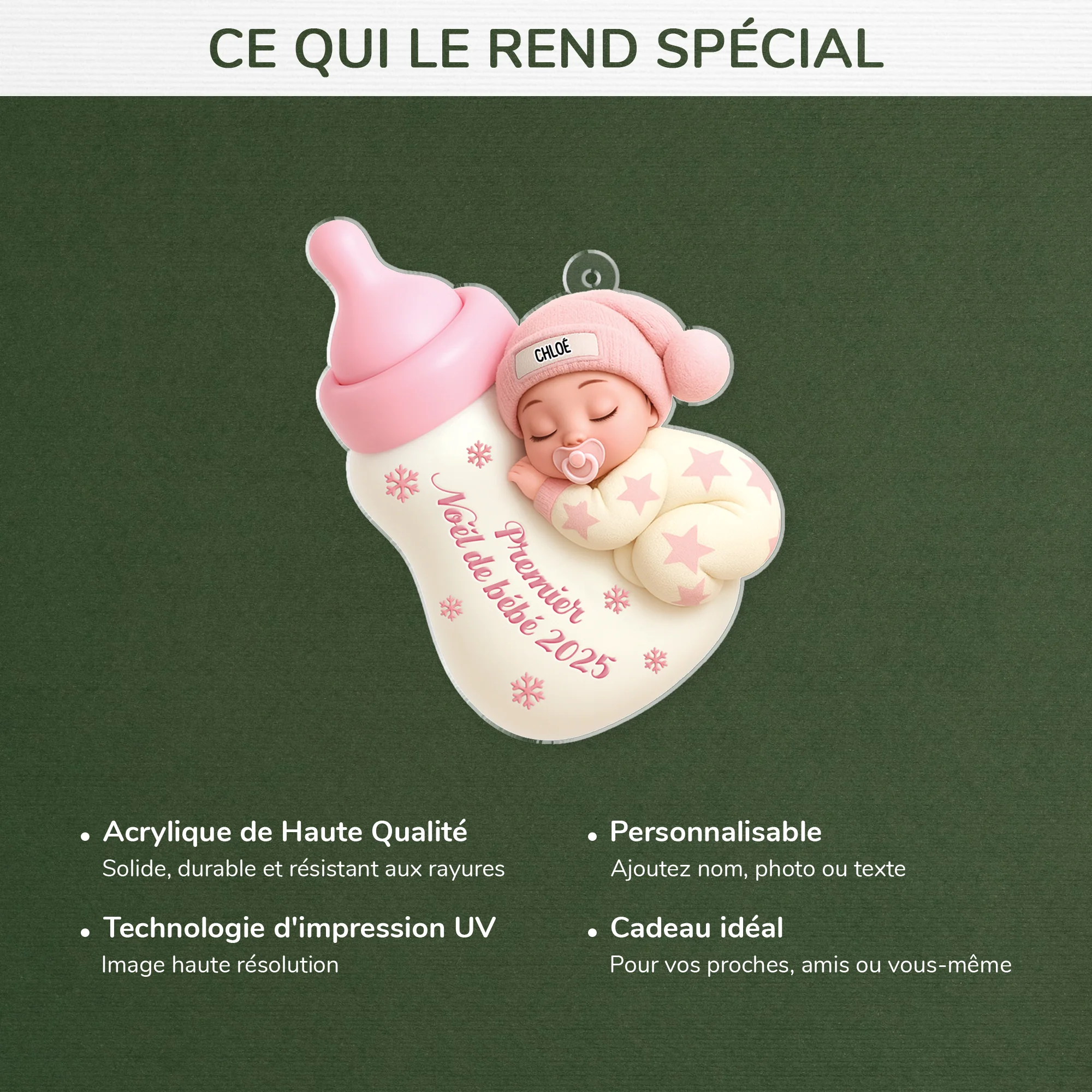 [Effet d'impression 3D] Ornement Acrylique Personnalisé - Cadeau Premier Noël Bébé - Image 4