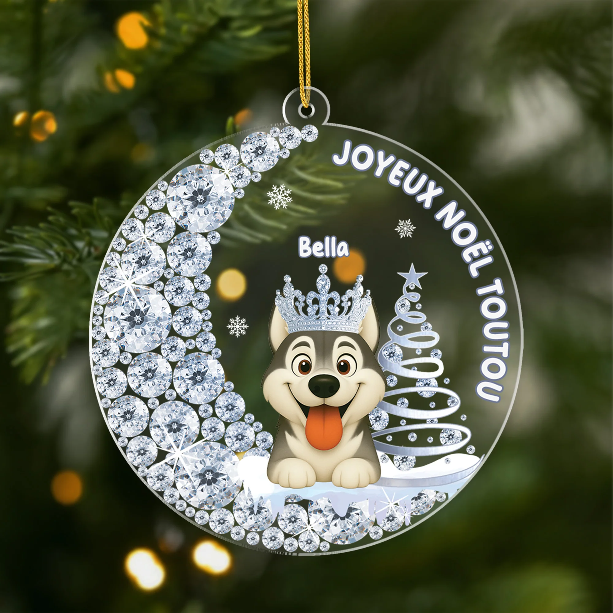 [Effet d'impression 3D] Ornement Acrylique Personnalisé Chien - Joyeux Noël Toutou