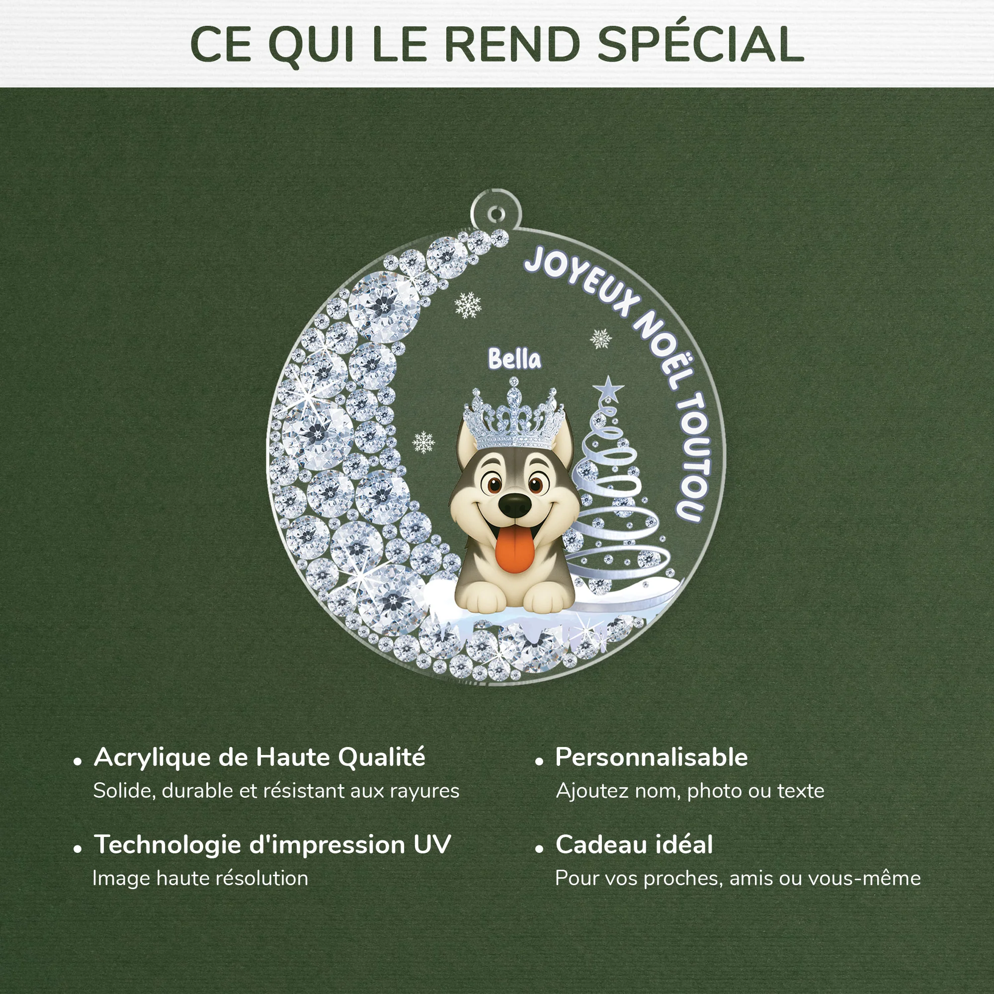 [Effet d'impression 3D] Ornement Acrylique Personnalisé Chien - Joyeux Noël Toutou - Image 4