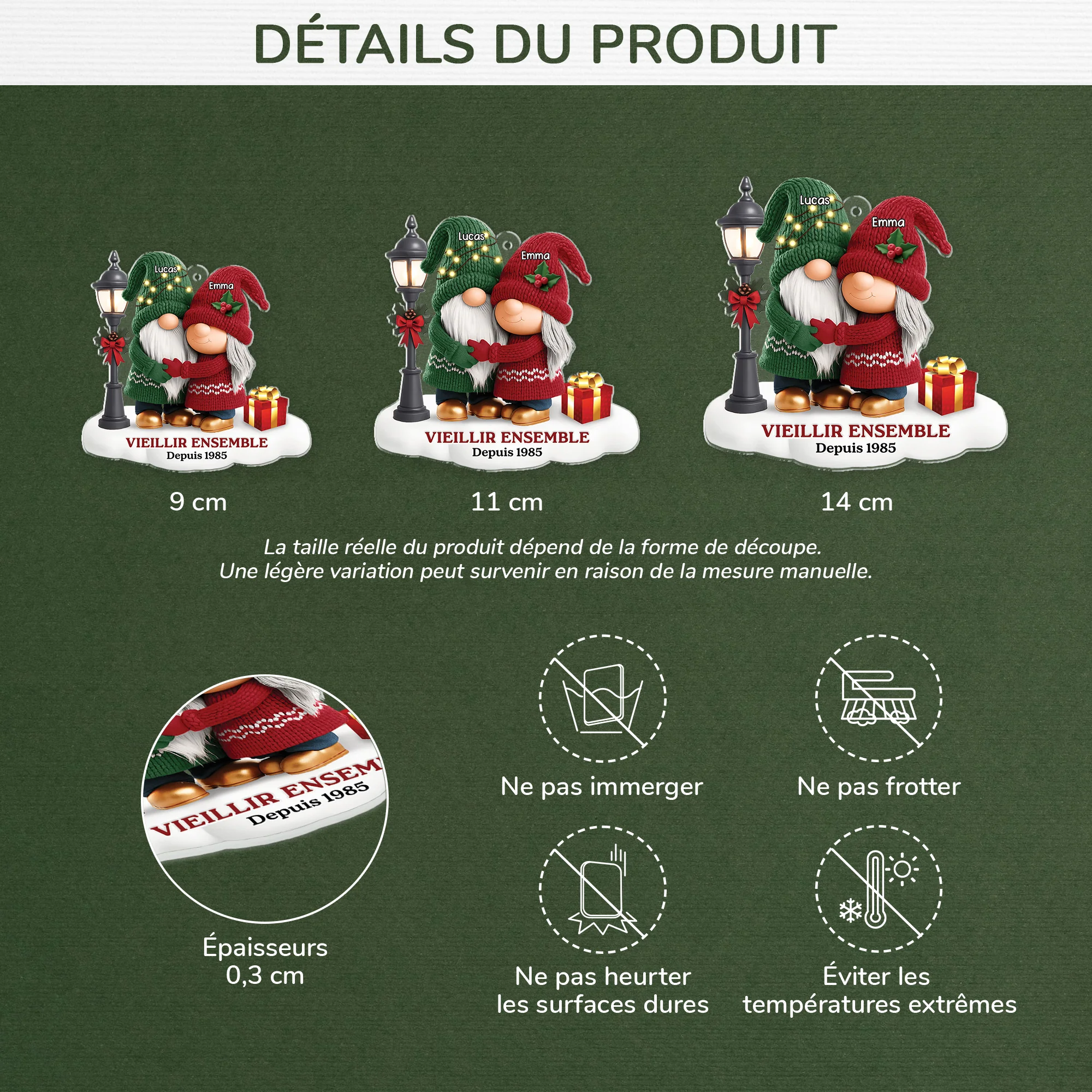 [Effet d'impression 3D] Ornement Acrylique Personnalisé Couple Gnome - Vieillir Ensemble Avec Pull Noël - Image 3