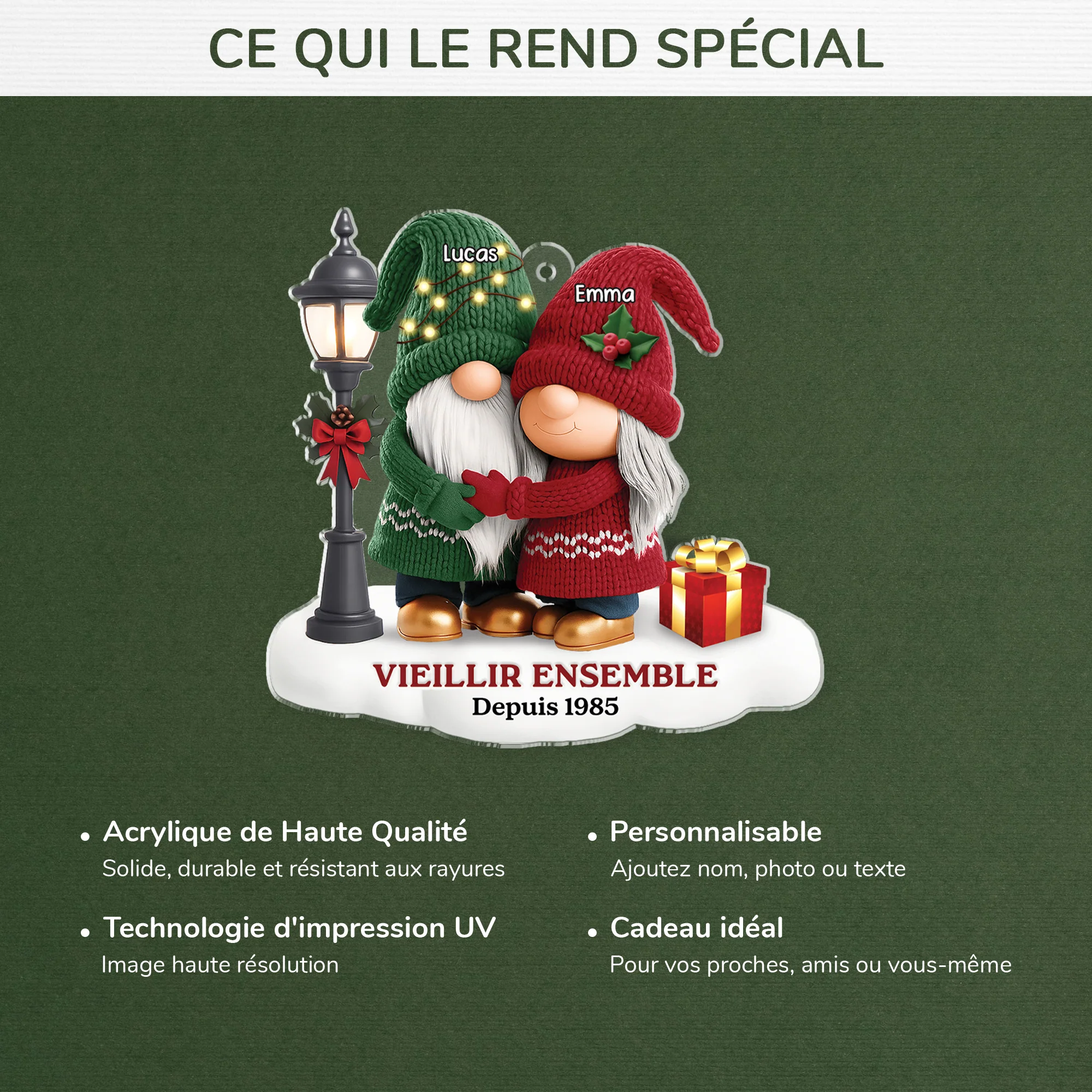 [Effet d'impression 3D] Ornement Acrylique Personnalisé Couple Gnome - Vieillir Ensemble Avec Pull Noël - Image 4