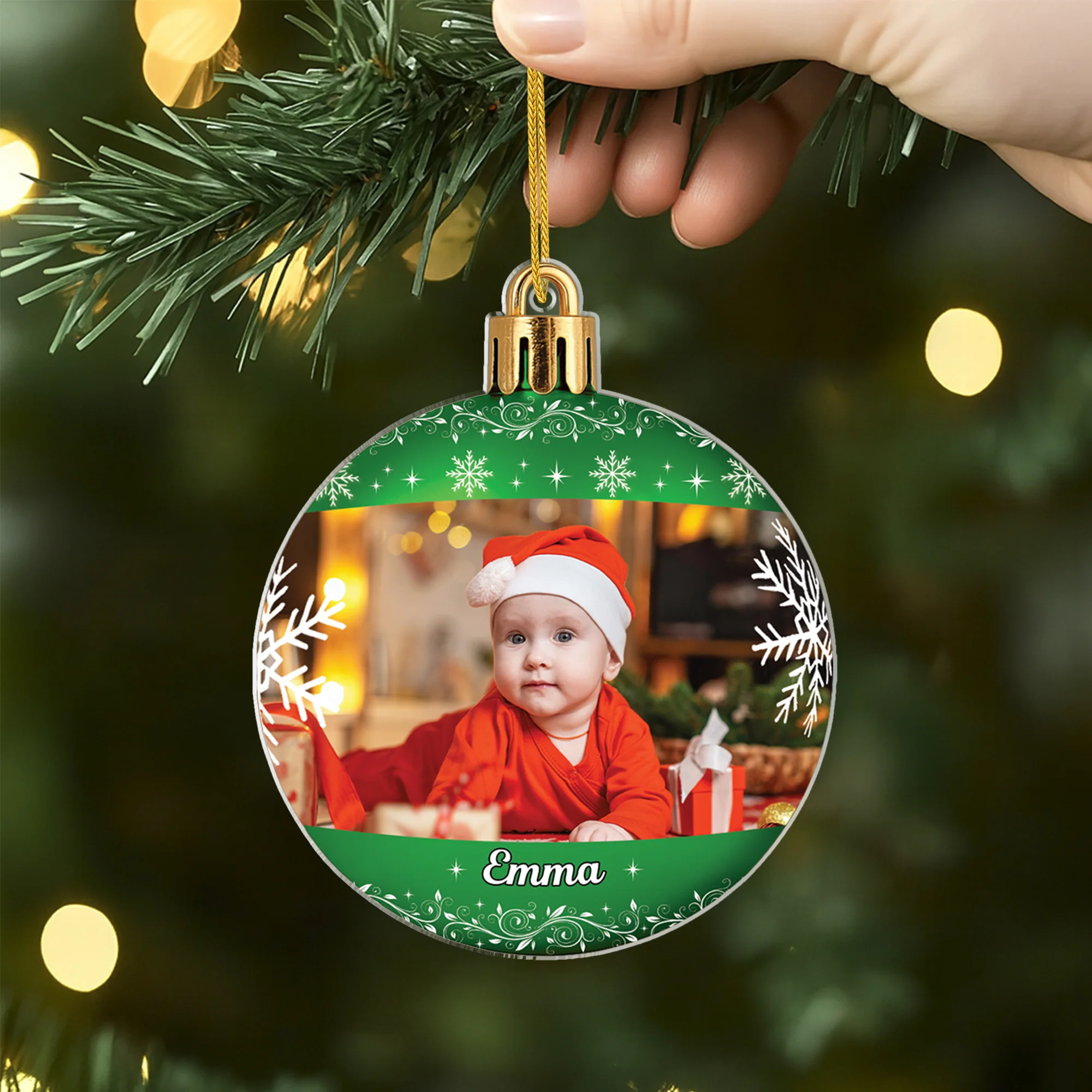 [Effet d'impression 3D] Ornement Acrylique Personnalisé Famille Avec Photo - Boule De Noël Rouge - Image 2
