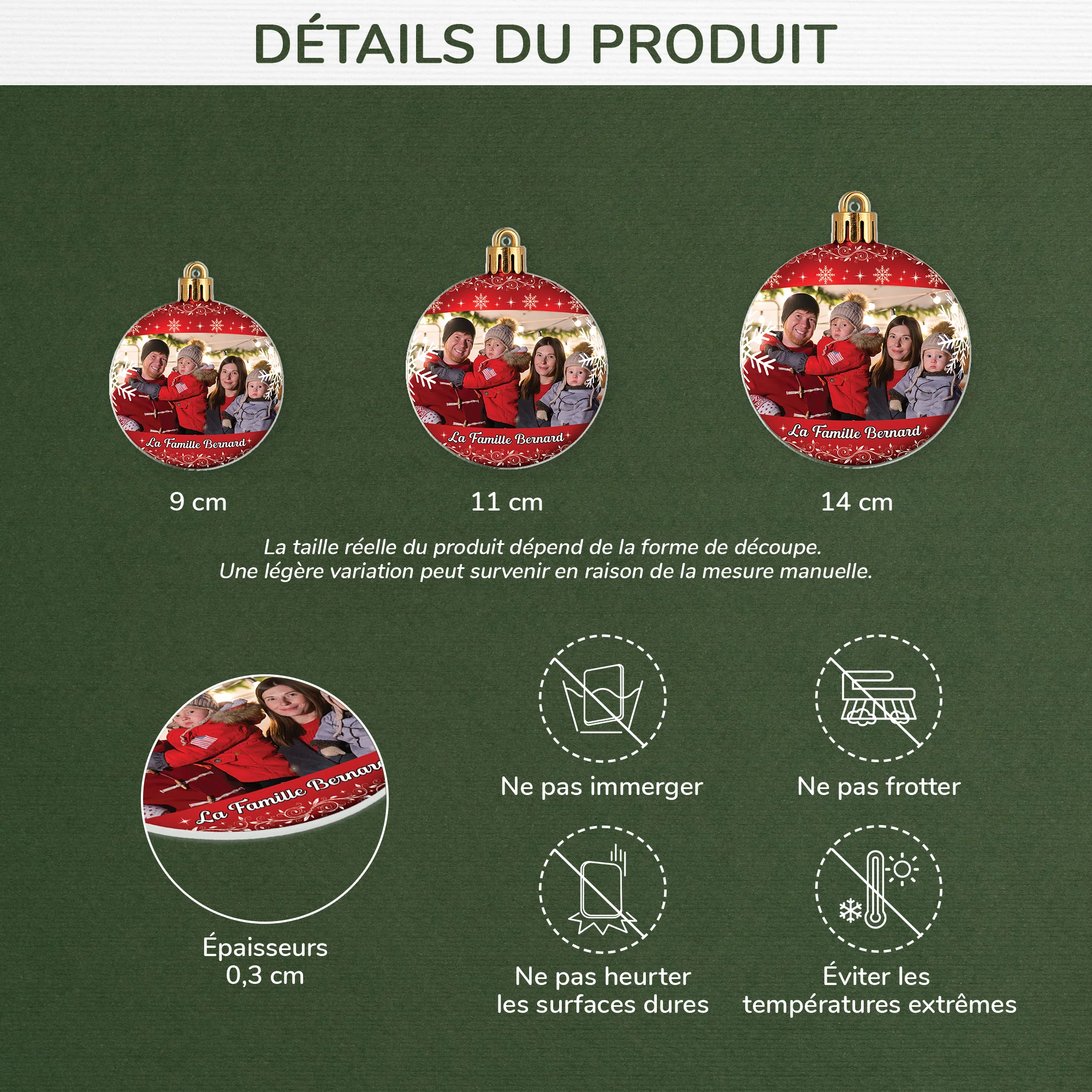 [Effet d'impression 3D] Ornement Acrylique Personnalisé Famille Avec Photo - Boule De Noël Rouge - Image 3