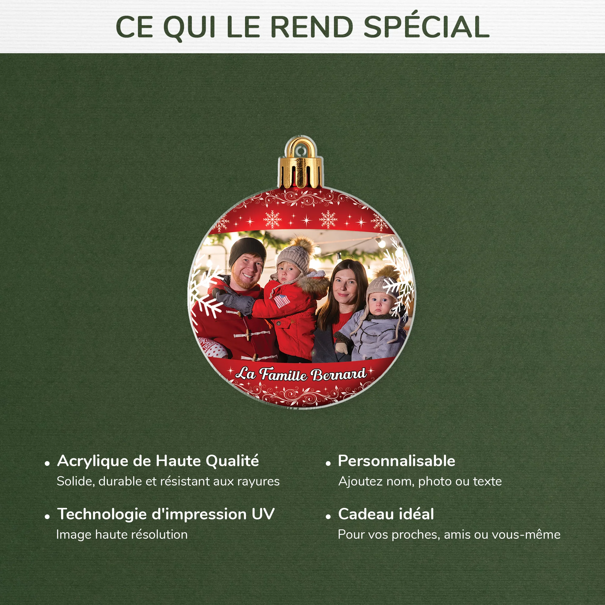 [Effet d'impression 3D] Ornement Acrylique Personnalisé Famille Avec Photo - Boule De Noël Rouge - Image 4