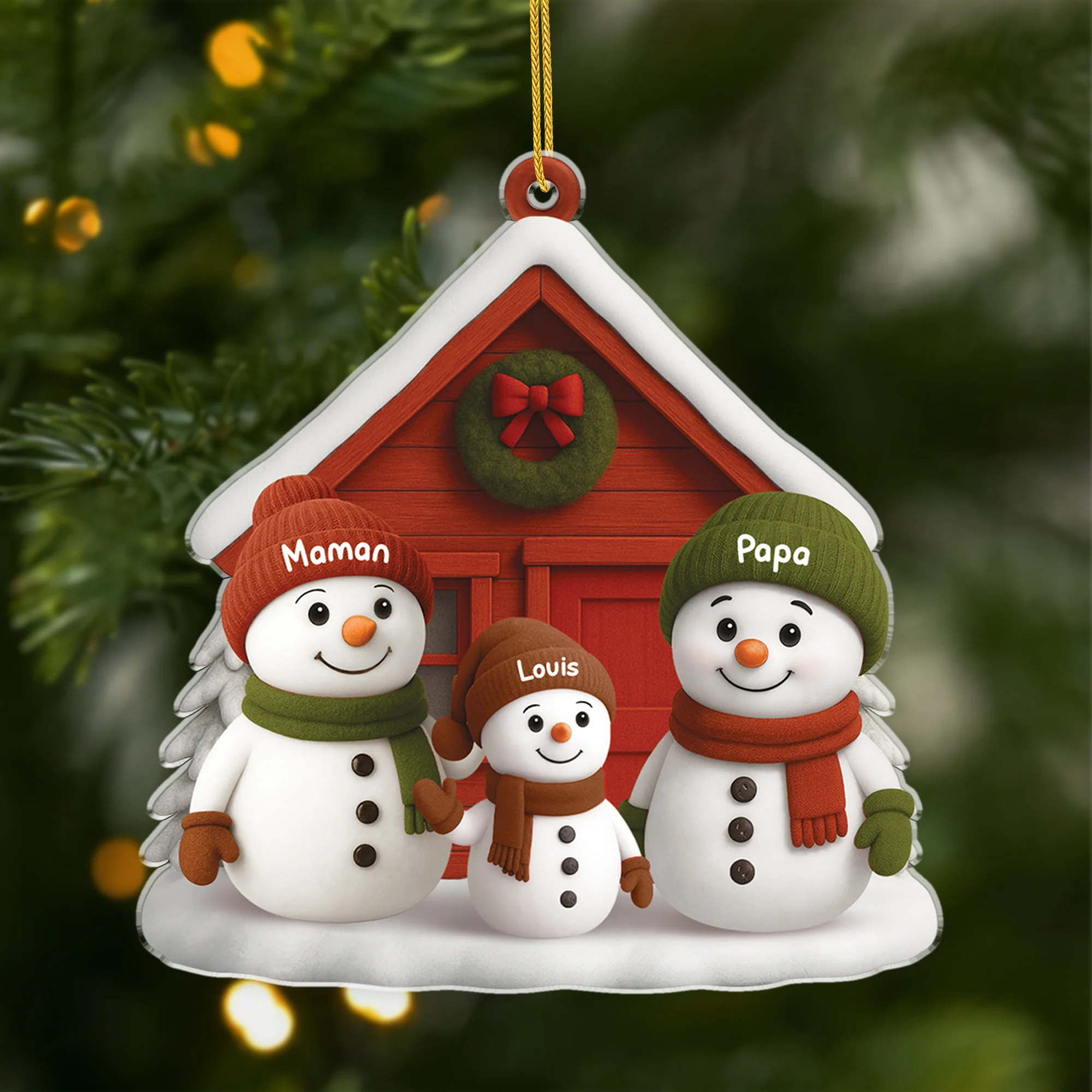 [Effet d'impression 3D] Ornement Acrylique Personnalisé - Famille Bonhomme De Neige De Noël