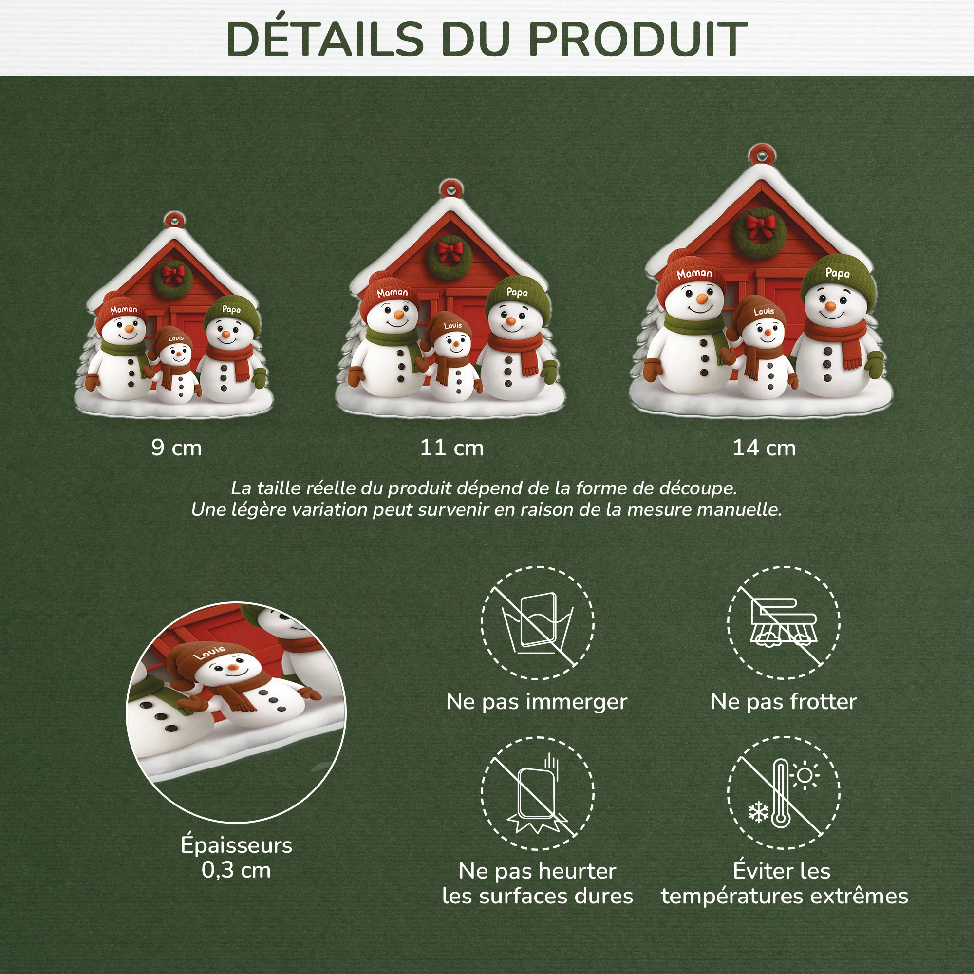 [Effet d'impression 3D] Ornement Acrylique Personnalisé - Famille Bonhomme De Neige De Noël - Image 3