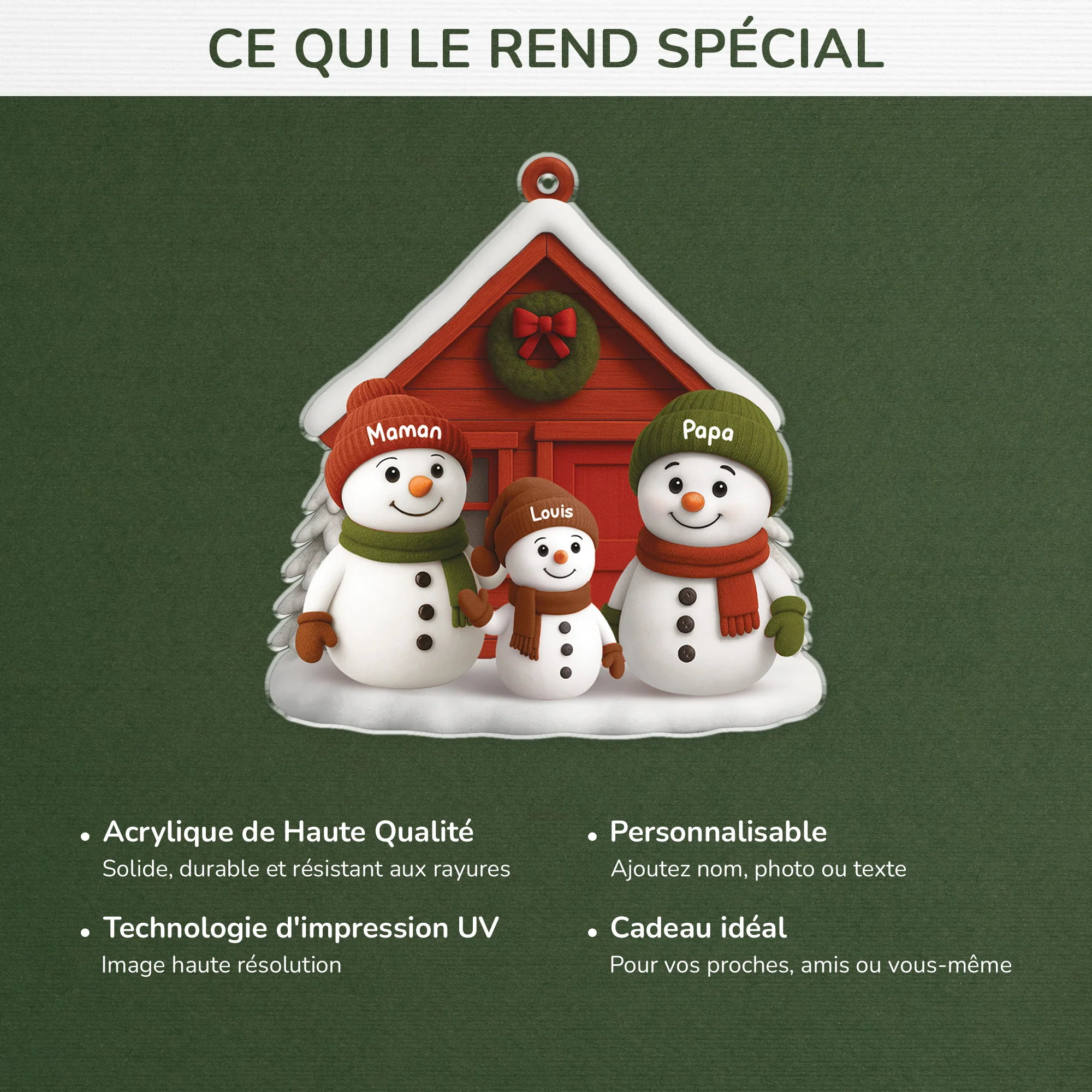 [Effet d'impression 3D] Ornement Acrylique Personnalisé - Famille Bonhomme De Neige De Noël - Image 4
