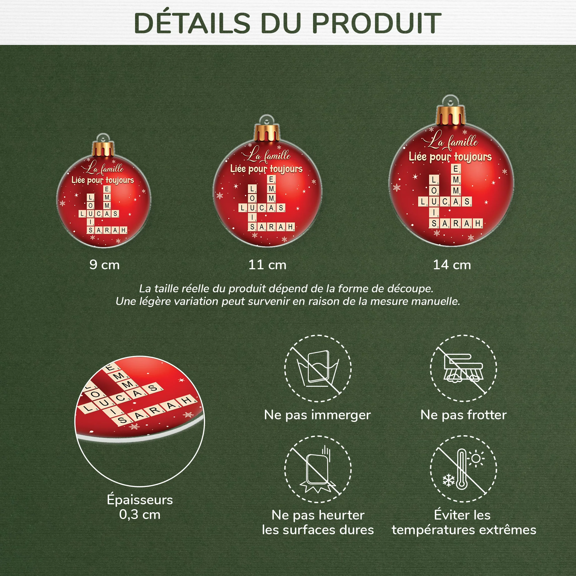 [Effet d'impression 3D] Ornement Acrylique Personnalisé Famille Et Fratrie - Boule De Noël Avec Mots-Croisés - Image 3