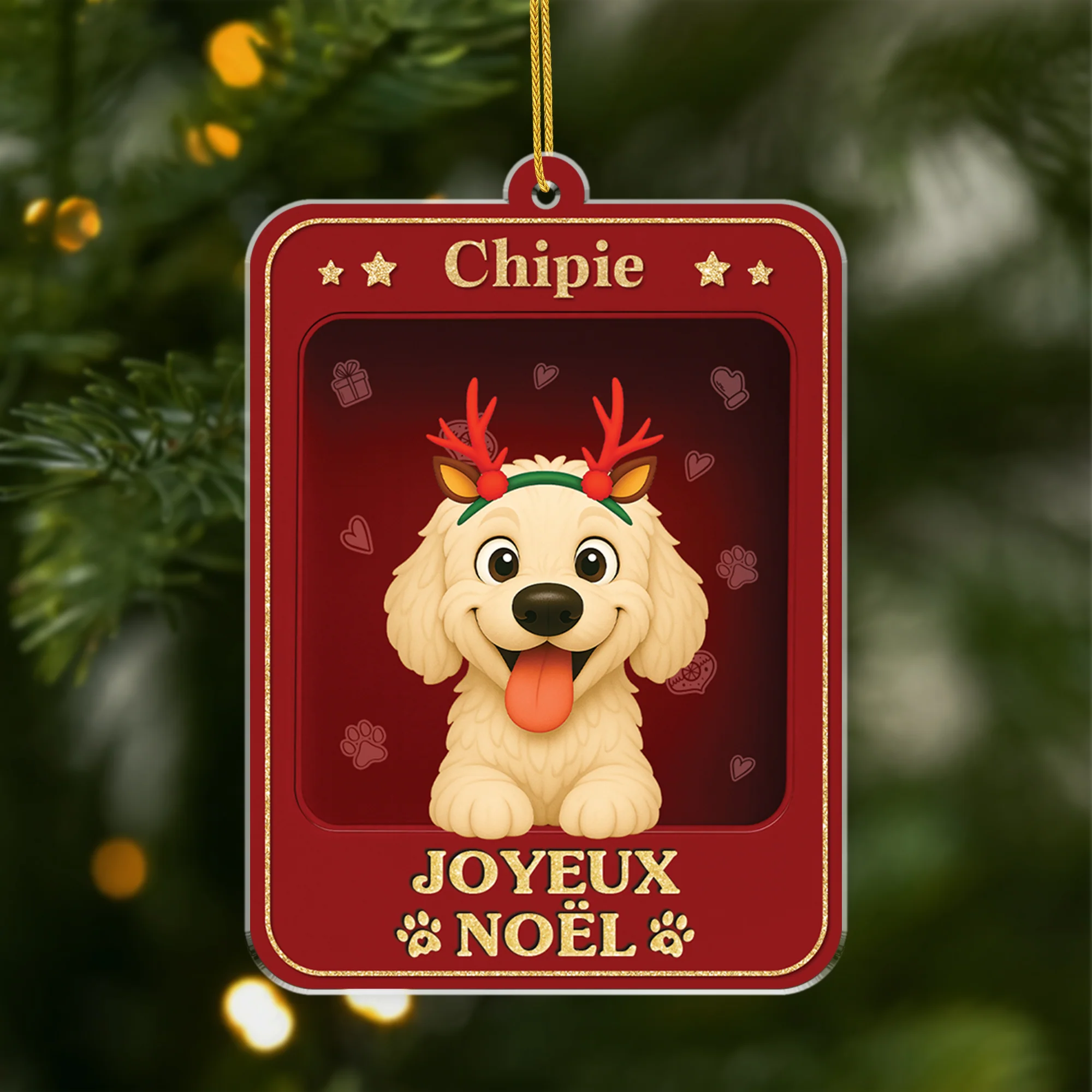 [Effet d'impression 3D] Ornement Acrylique Personnalisé - Joyeux Noël Avec Chien