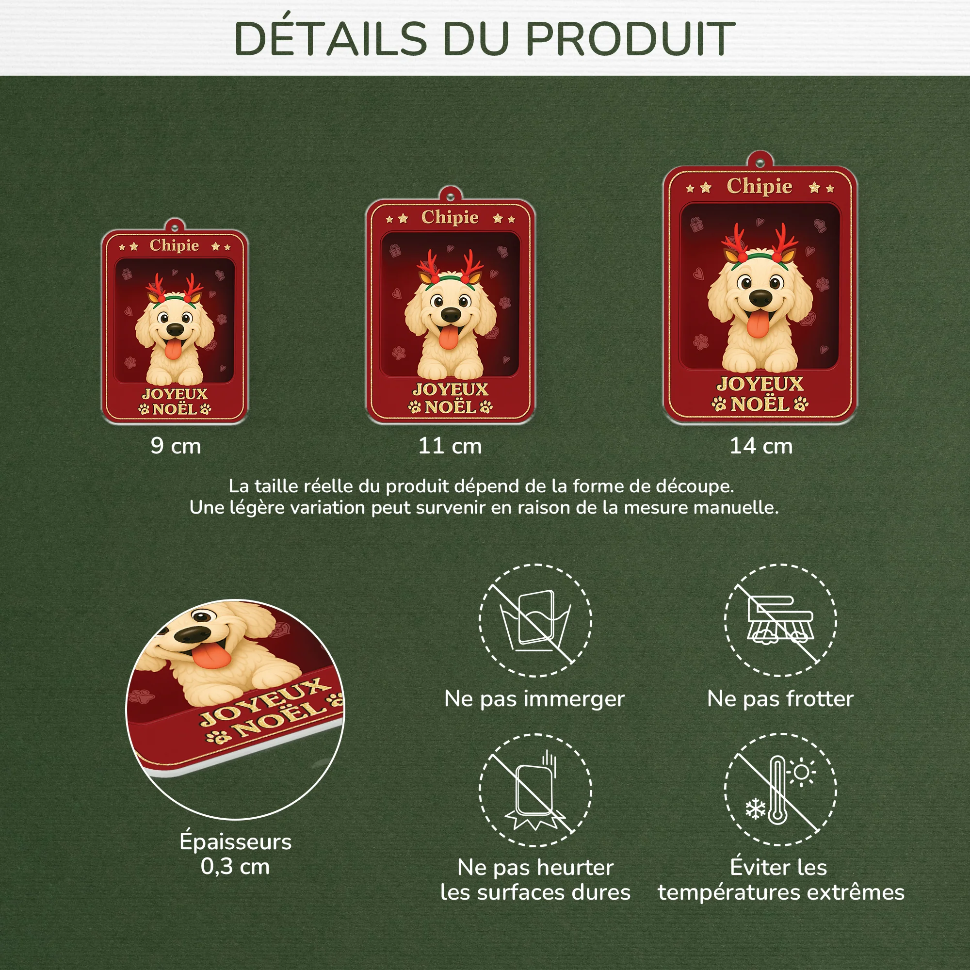 [Effet d'impression 3D] Ornement Acrylique Personnalisé - Joyeux Noël Avec Chien - Image 3