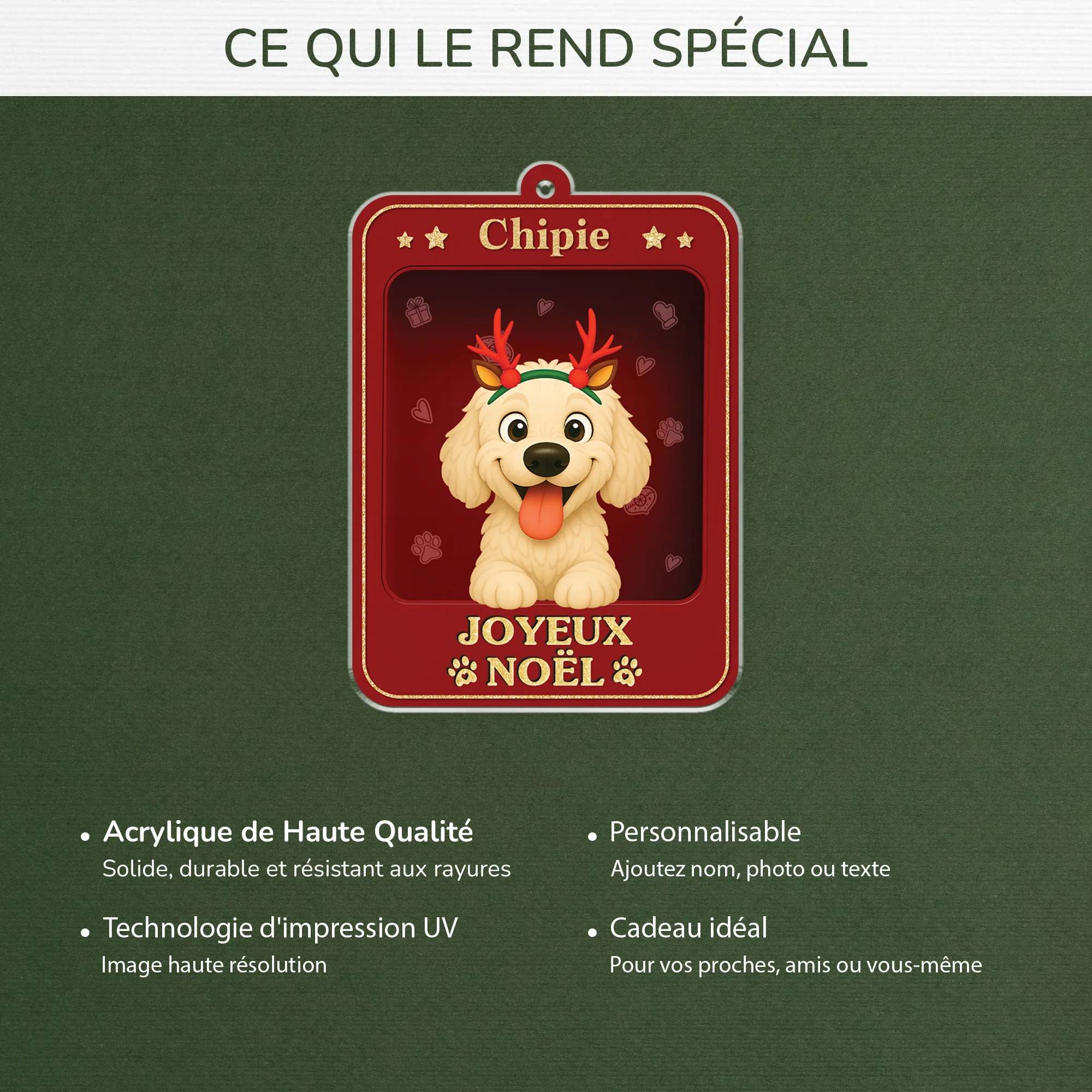 [Effet d'impression 3D] Ornement Acrylique Personnalisé - Joyeux Noël Avec Chien - Image 4